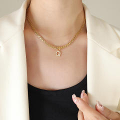 Creative diamond initial letter stainless steel necklace