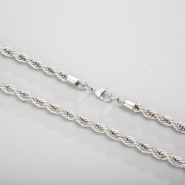 Silver color rope chain stainless steel necklace