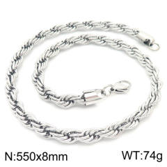 Silver color rope chain stainless steel necklace