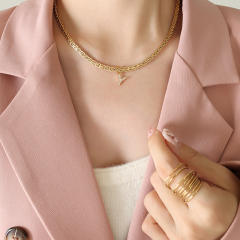 Creative diamond initial letter stainless steel necklace