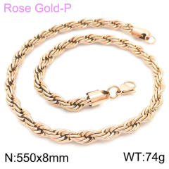 Hiphop rose gold color rope chain stainless steel necklace