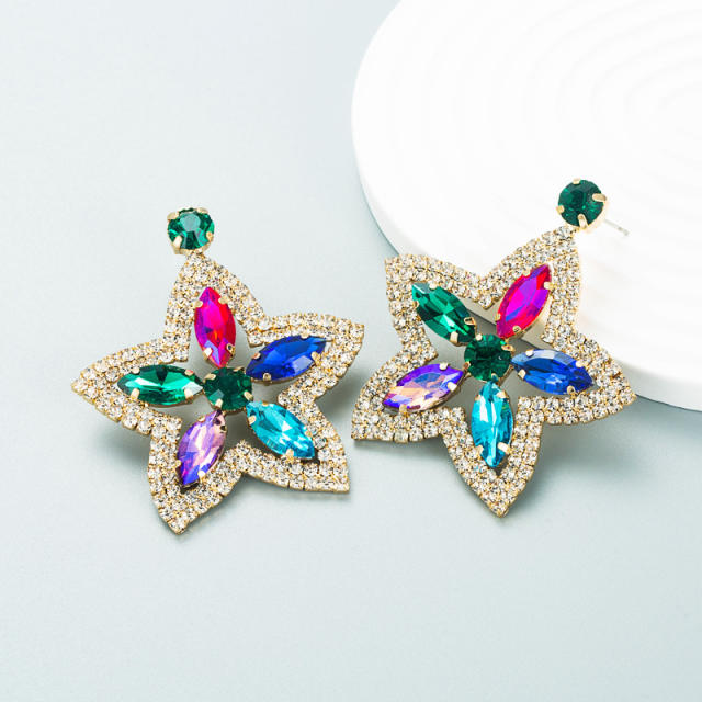 Luxury color glass crystal statement star earrings