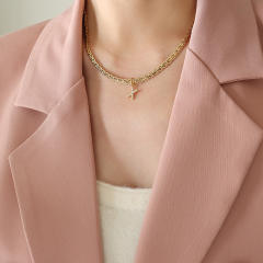 Creative diamond initial letter stainless steel necklace
