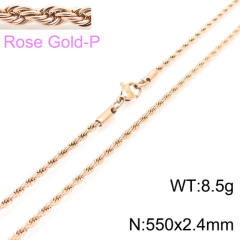 Hiphop rose gold color rope chain stainless steel necklace
