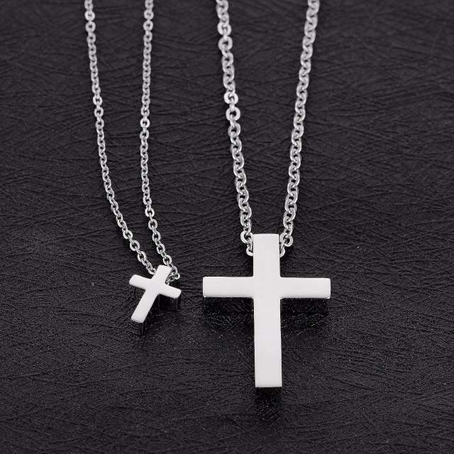 Simple smooth cross pendant stainless steel necklace