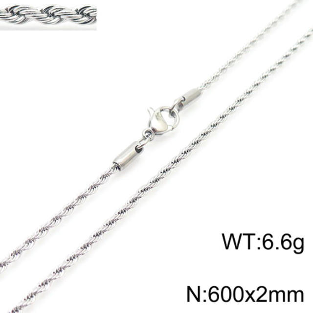 Silver color rope chain stainless steel necklace