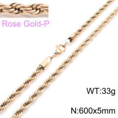 Hiphop rose gold color rope chain stainless steel necklace