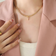 Creative diamond initial letter stainless steel necklace