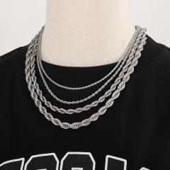 Silver color rope chain stainless steel necklace
