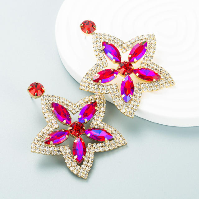 Luxury color glass crystal statement star earrings