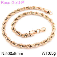 Hiphop rose gold color rope chain stainless steel necklace
