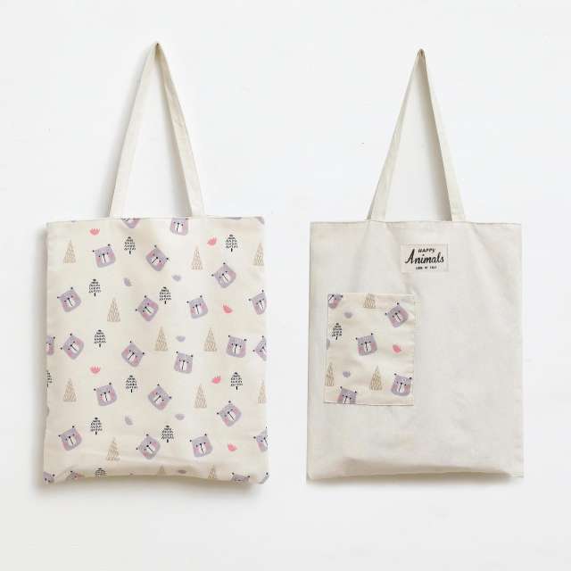 Two side cute pattern canvas tote bag shopping bag