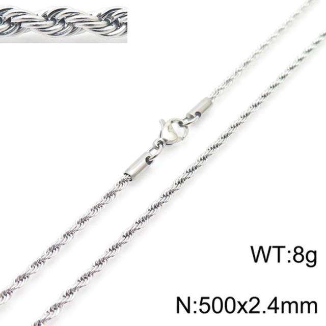 Silver color rope chain stainless steel necklace
