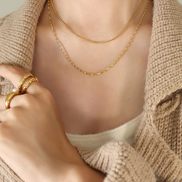 Occident fashion concise two layer chain stainless steel necklace