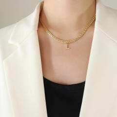 Creative diamond initial letter stainless steel necklace