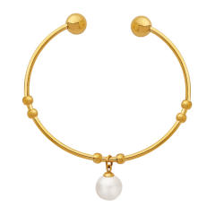 Vintage personality pearl beads stainless steel bangle