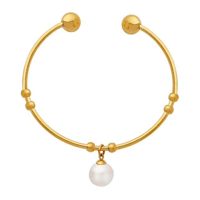 Vintage personality pearl beads stainless steel bangle
