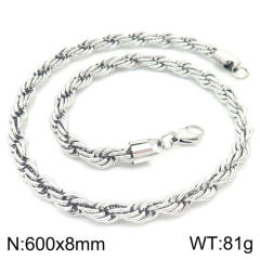 Silver color rope chain stainless steel necklace