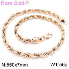 Hiphop rose gold color rope chain stainless steel necklace
