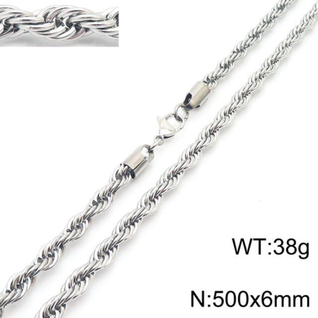 Silver color rope chain stainless steel necklace
