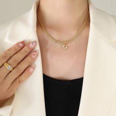 Creative diamond initial letter stainless steel necklace