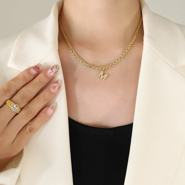 Creative diamond initial letter stainless steel necklace