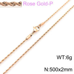 Hiphop rose gold color rope chain stainless steel necklace