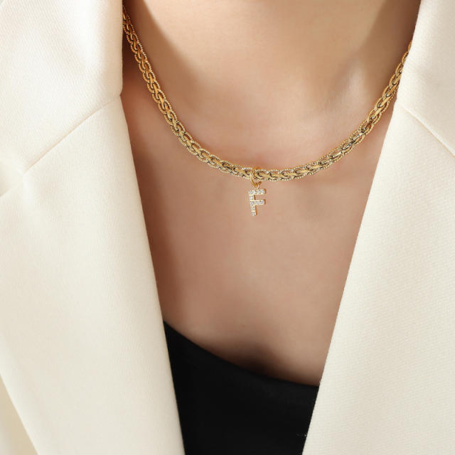 Creative diamond initial letter stainless steel necklace