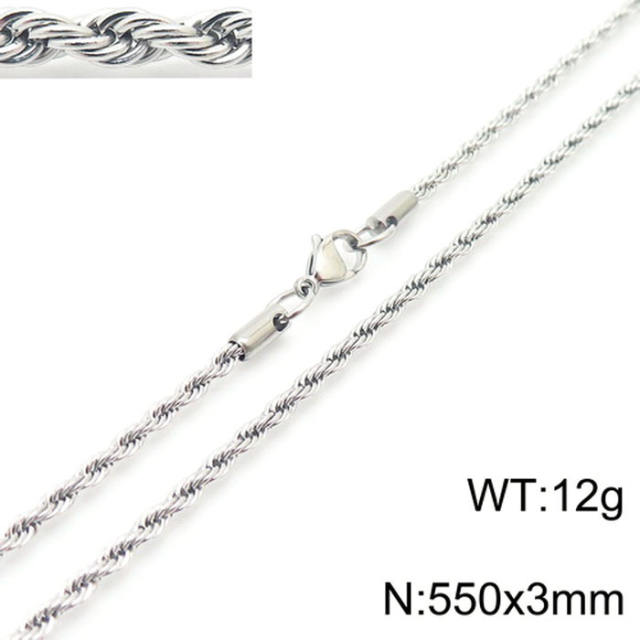 Silver color rope chain stainless steel necklace