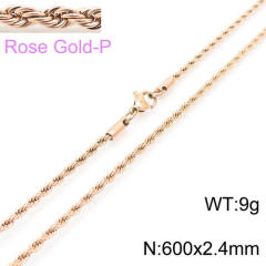 Hiphop rose gold color rope chain stainless steel necklace