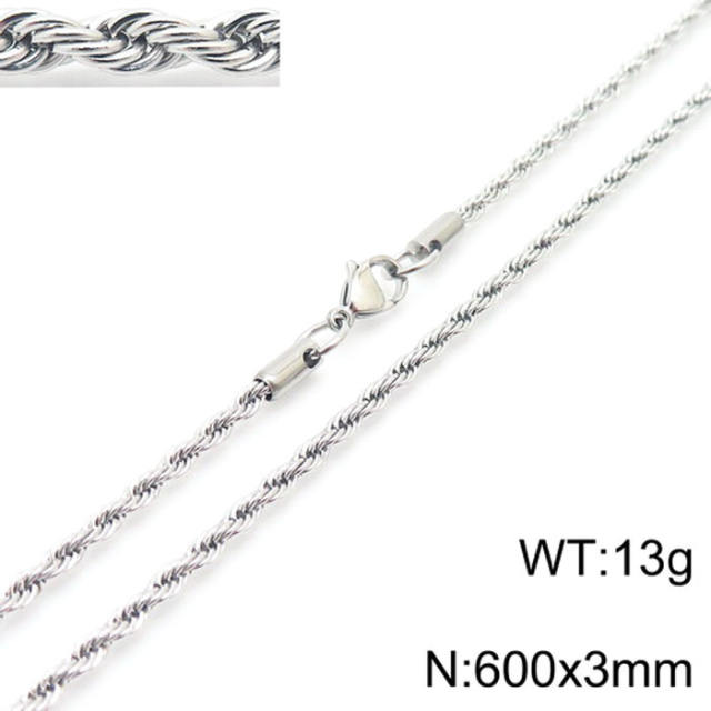 Silver color rope chain stainless steel necklace