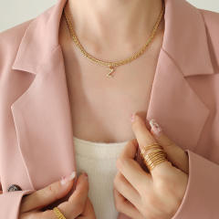 Creative diamond initial letter stainless steel necklace