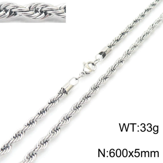 Silver color rope chain stainless steel necklace