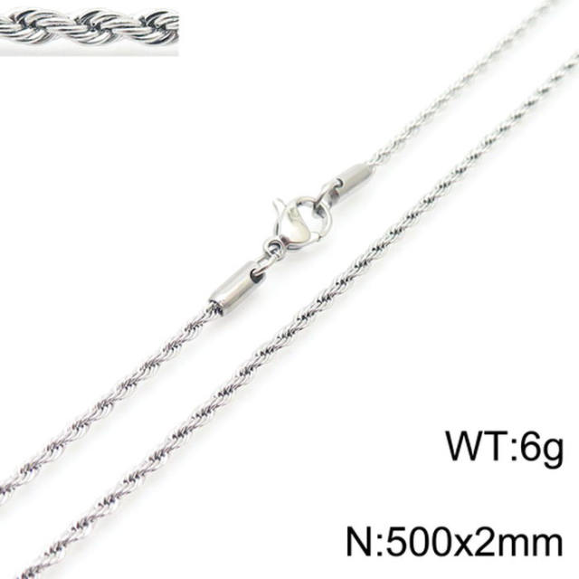 Silver color rope chain stainless steel necklace