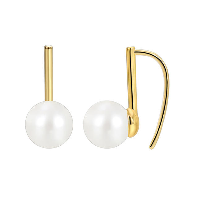 Simple design pearl real gold plated earrings