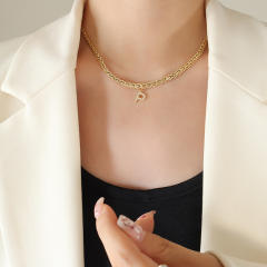 Creative diamond initial letter stainless steel necklace
