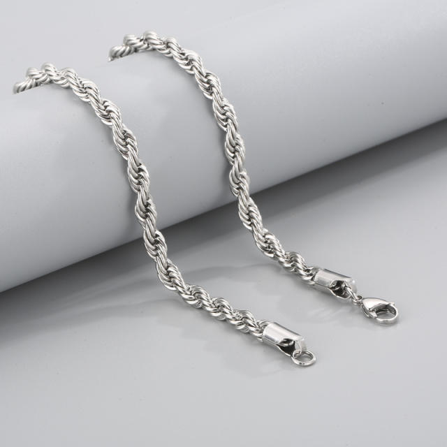 Silver color rope chain stainless steel necklace