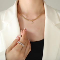 Creative diamond initial letter stainless steel necklace