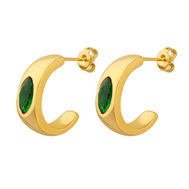 Vintage enmrald openning hoop stainless steel earrings