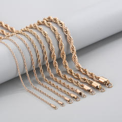 Hiphop rose gold color rope chain stainless steel necklace