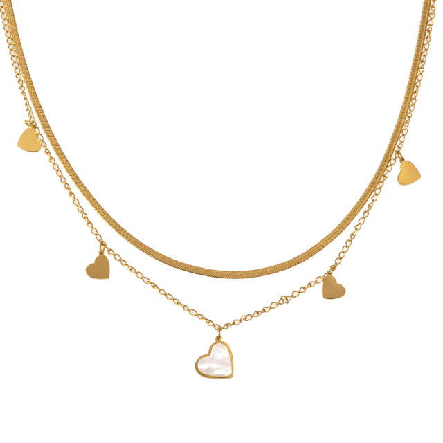 18K shell heart two layer stainless steel necklace
