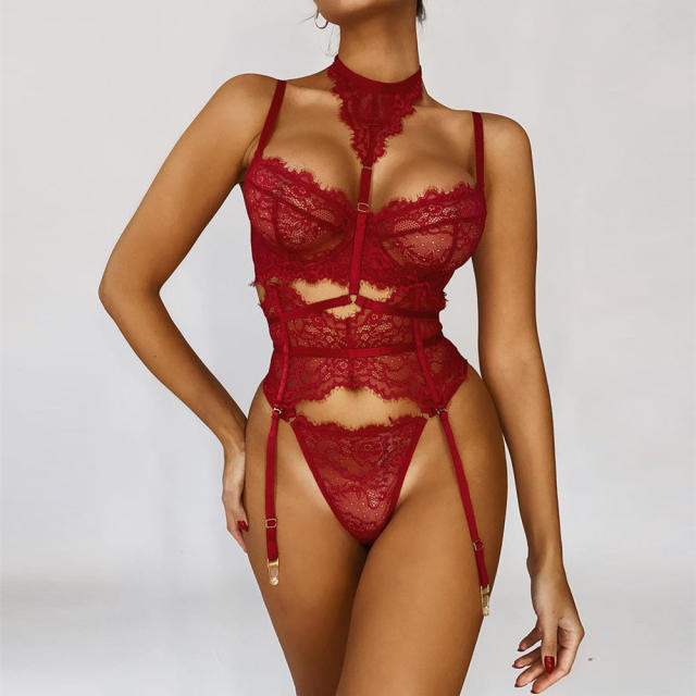 INS lace material sexy plain color lingerie set