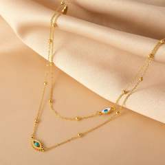 INS personality two layer evil eye stainless steel necklace dainty necklace