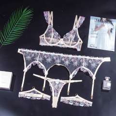 Luxury light purple color embroidery lingerie set