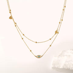 INS personality two layer evil eye stainless steel necklace dainty necklace