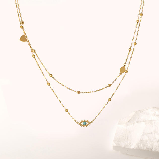 INS personality two layer evil eye stainless steel necklace dainty necklace