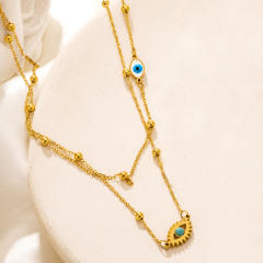 INS personality two layer evil eye stainless steel necklace dainty necklace