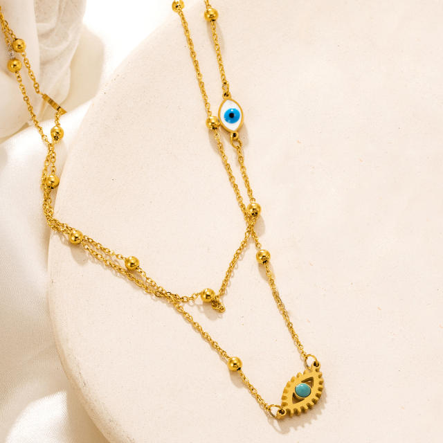 INS personality two layer evil eye stainless steel necklace dainty necklace
