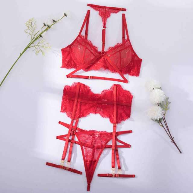 INS lace material sexy plain color lingerie set