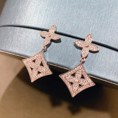 French elegant hollow clover diamond earrings